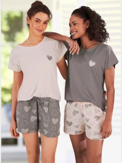 2 pyjamas courts avec imprimé cœurs