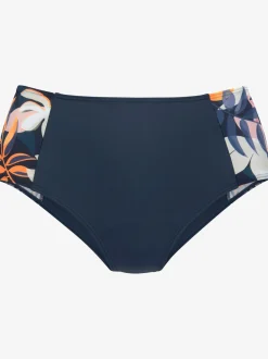 Bas de maillot de bain coloris uni tendance avec empiècements imprimés sur les côtés