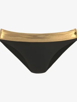 Bas de maillot de bain couleur unie avec ceinture à revers couleur or