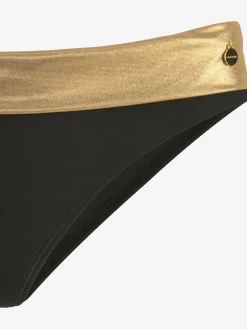 Bas de maillot de bain couleur unie avec ceinture à revers couleur or
