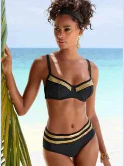 Bas de maillot de bain couleur unie avec empiècements couleur or