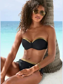 Bas de maillot de bain couleur unie avec empiècement couleur or