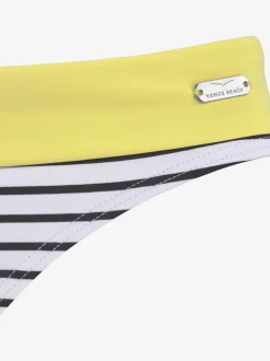 Bas de maillot de bain design rayé avec ceinture contrastée