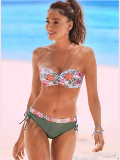 Bas de maillot de bain empiècement imprimé au design floral