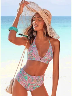 Bas de maillot de bain taille haute imprimé, effet de couleur différent pour chaque pièce