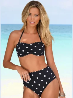 Bas de maillot de bain taille haute design tendance avec bordure cocotte
