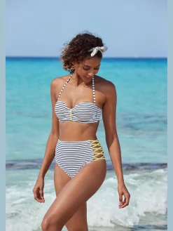 Bas de maillot de bain taille haute look rayé