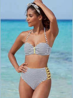 Bas de maillot de bain taille haute look rayé