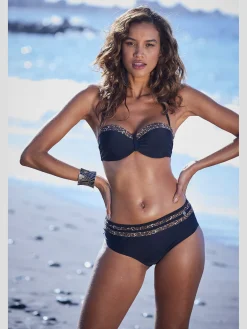 Bas de maillot de bain taille haute empiècements léopard tendance