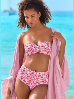 Bas de maillot de bain taille haute bords ondulés au laser