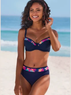 Bas de maillot de bain uni avec empiècements imprimés tendance