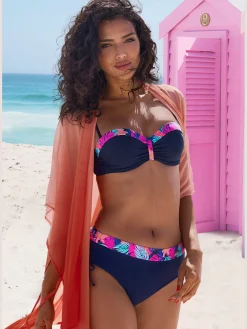 Bas de maillot de bain uni avec empiècement imprimé tendance