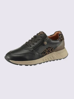 Baskets en cuir nappa vachette et cuir velours avec textile