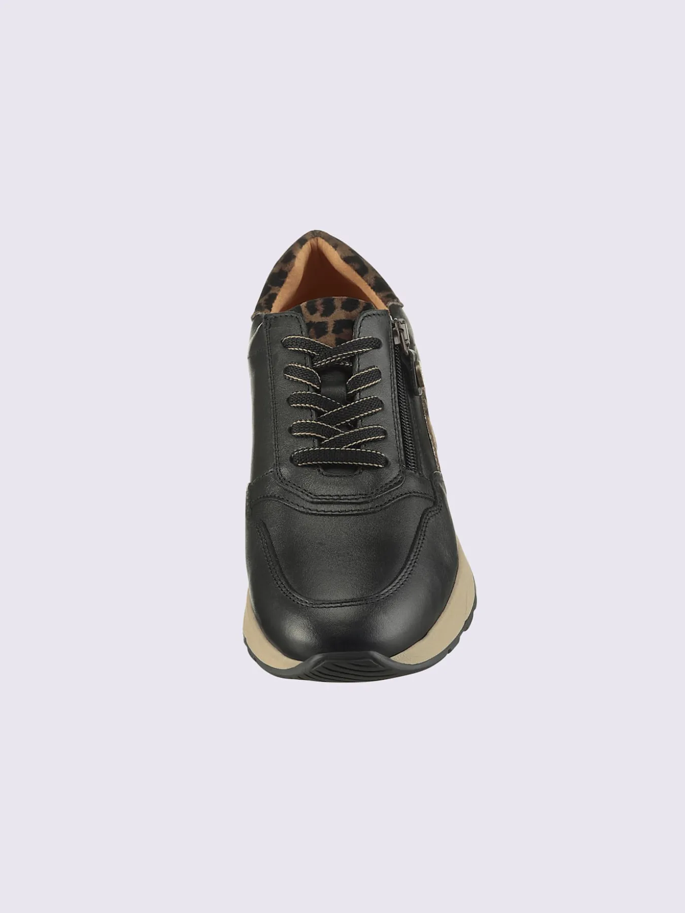 Baskets en cuir nappa vachette et cuir velours avec textile