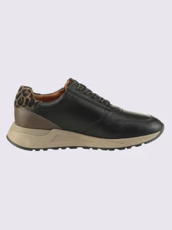 Baskets en cuir nappa vachette et cuir velours avec textile