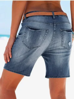 Bermuda en jean aspect usé, aspect légèrement déchiré