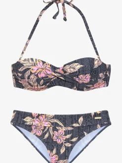 Bikini bandeau design floral avec éléments graphiques
