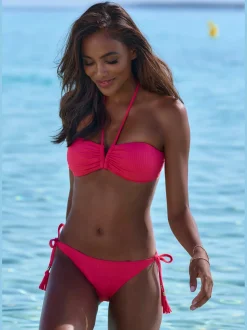 Bikini bandeau structure côtelée tendance