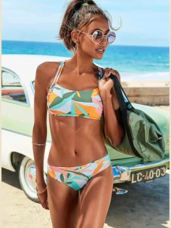 Bikini bustier imprimé feuilles abstrait