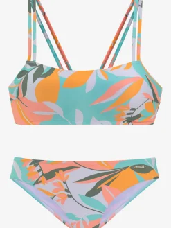 Bikini bustier imprimé feuilles abstrait