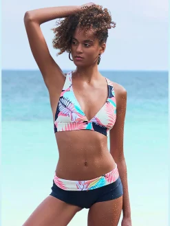 Bikini mini-short imprimé, effet de couleur différent pour chaque pièce