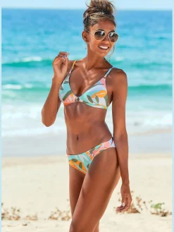 Bikini triangle imprimé feuilles abstrait