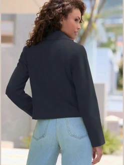Blazer court pour femme élégant avec col à revers
