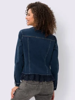 Blazer en jean bordure en dentelle à l’ourlet