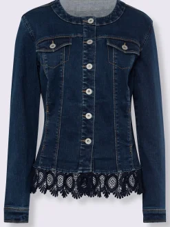 Blazer en jean bordure en dentelle à l’ourlet