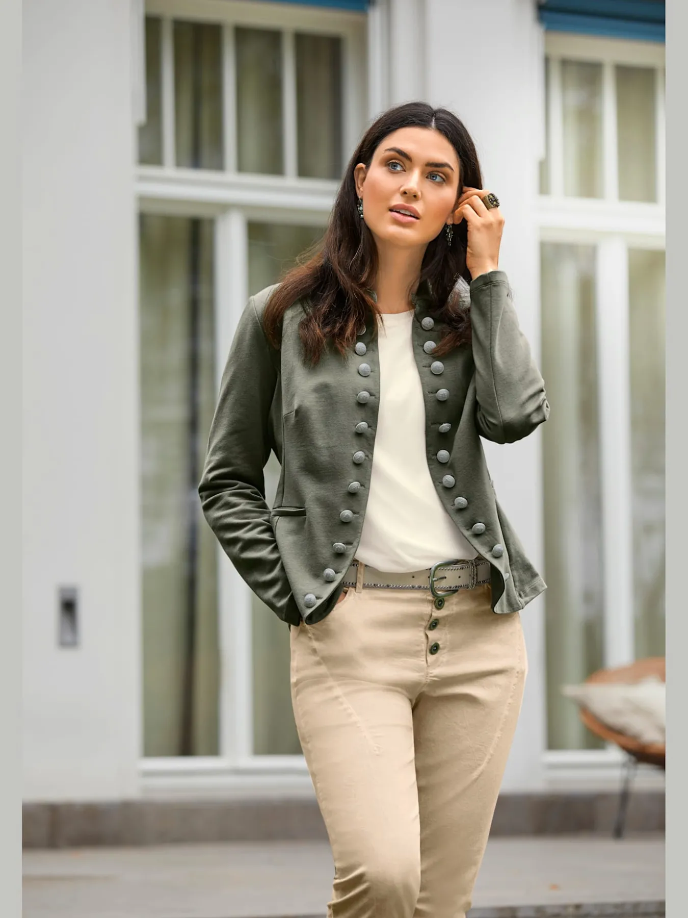 Blazer en jersey look tendance