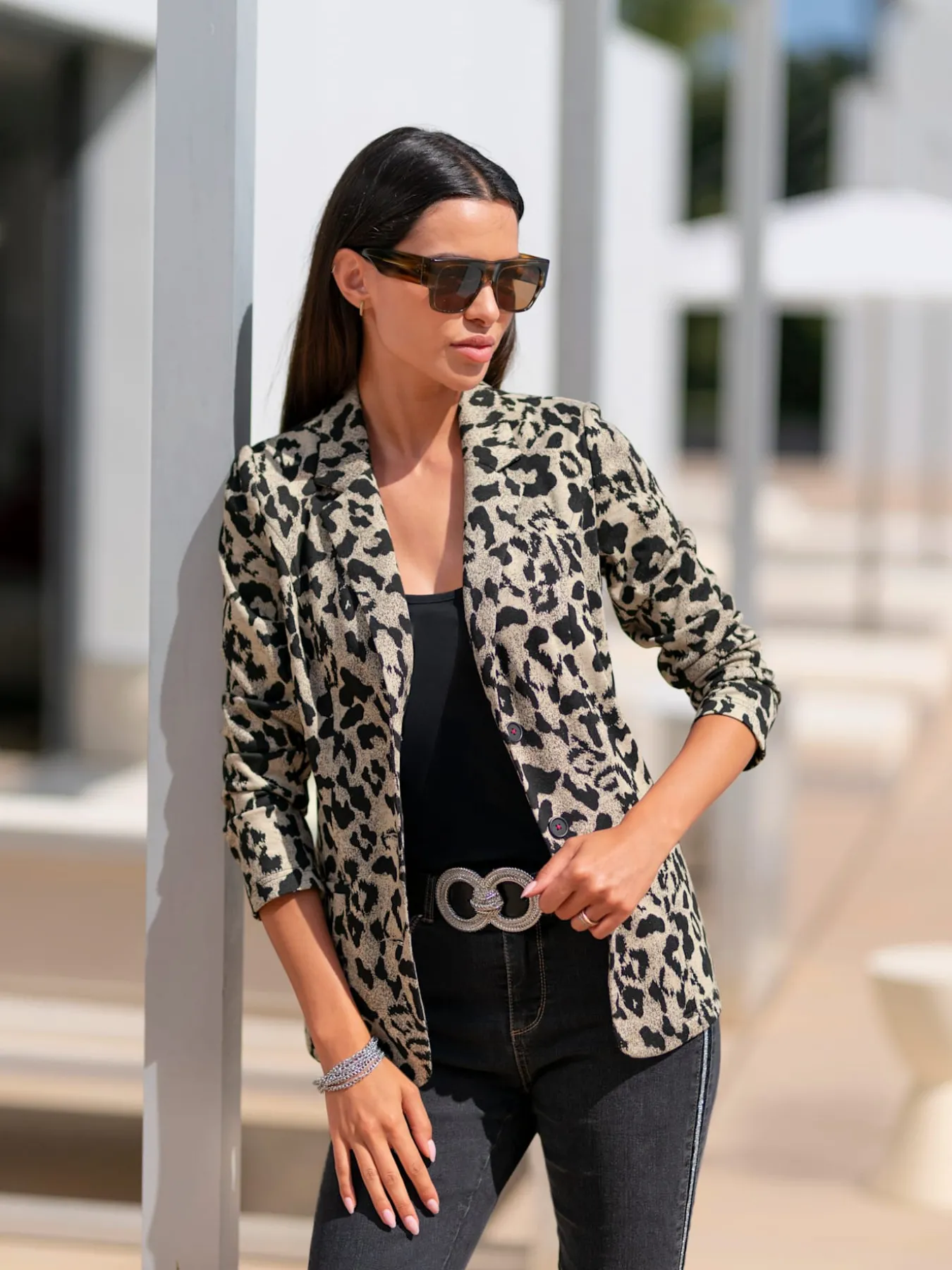Blazer jacquard joli jacquard à l'aspect animal