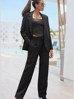 Blazer long blazer femme avec col à revers