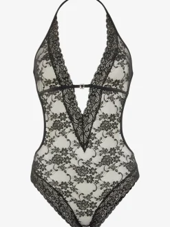 Body combiné érotique en dentelle élastique transparente