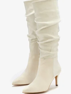 Bottes à glissière fronces tendance avec talon compensé confortable d'env. 8 cm