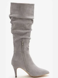 Bottes à glissière fronces tendance avec talon compensé confortable d'env. 8 cm