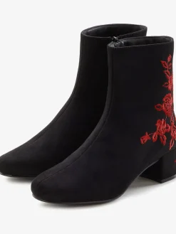 Bottines au motif floral en synthétique velours doux