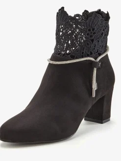 Bottines avec empiècement en dentelle élégant et chaînes brillantes et tendance