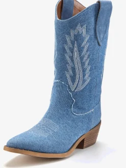 Bottines cowboy look denim tendance avec coutures décoratives mode
