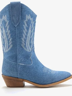 Bottines cowboy look denim tendance avec coutures décoratives mode
