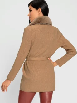 Cardigan empiècement imitation fourrure amovible