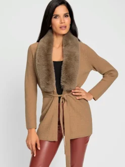 Cardigan empiècement imitation fourrure amovible