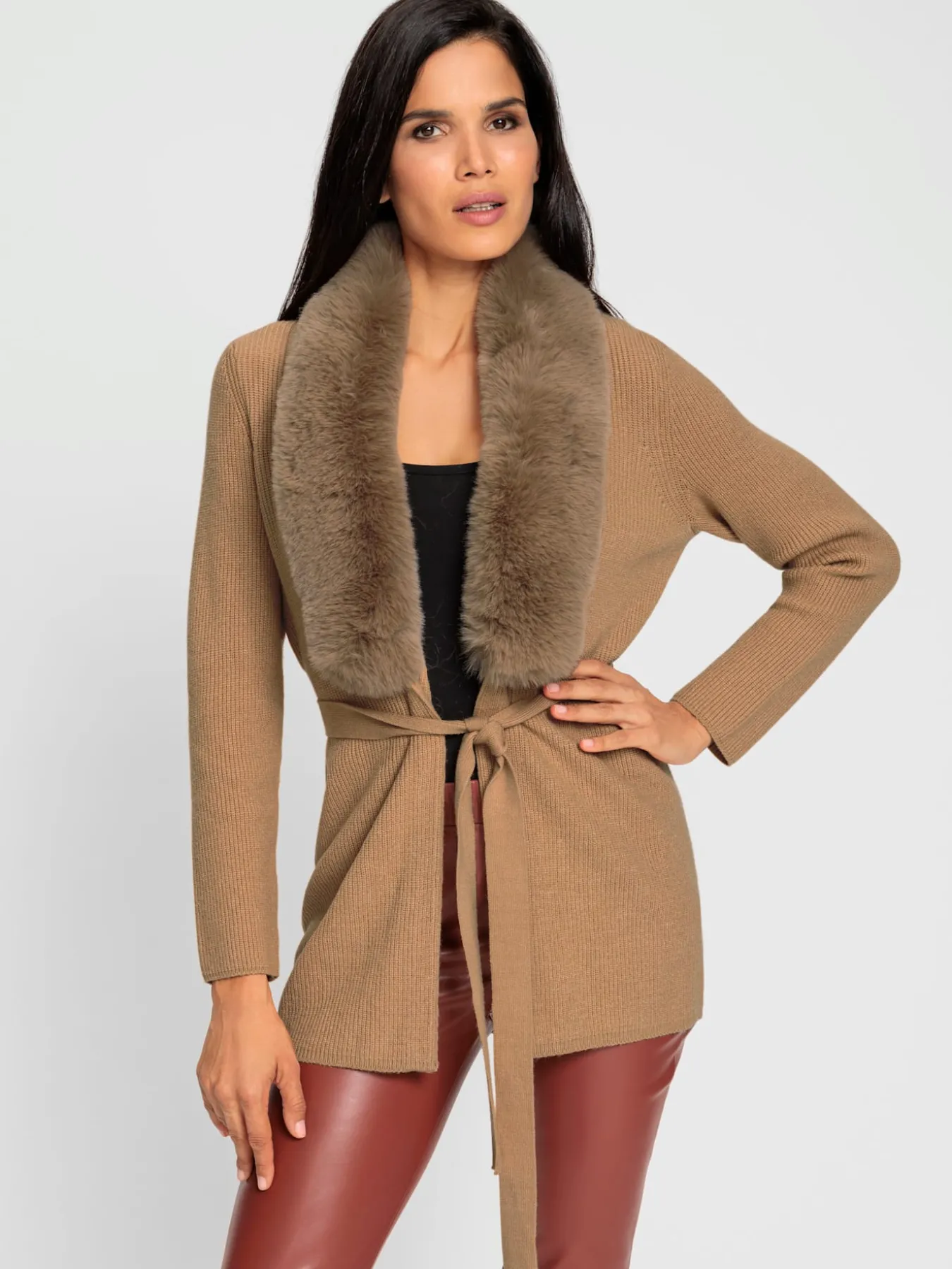 Cardigan empiècement imitation fourrure amovible