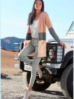 Cardigan longue veste en tricot légère avec rayures