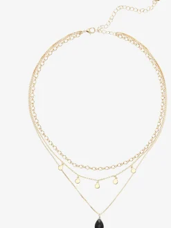 Chaîne avec pendentif collier 3 rangées, effet superposé