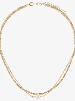 Chaîne en acier inoxydable collier en acier inoxydable avec deux rangées et perles d'eau douce artificielles