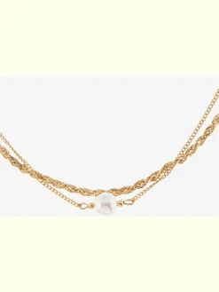 Chaîne en acier inoxydable collier en acier inoxydable avec deux rangées et perles d'eau douce artificielles