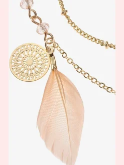 Chaîne longue avec plumes et pendentifs
