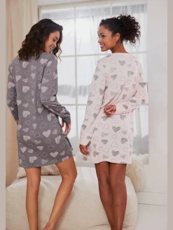 Chemise de nuit 2 robes légères avec imprimé cœurs