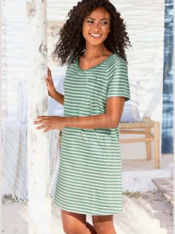 Chemise de nuit t-shirt de nuit rayé avec broderie