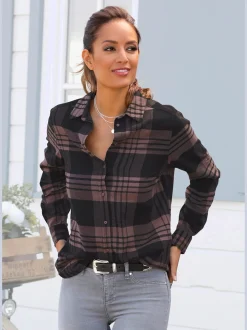 Chemisier à carreaux décontracté, col chemise
